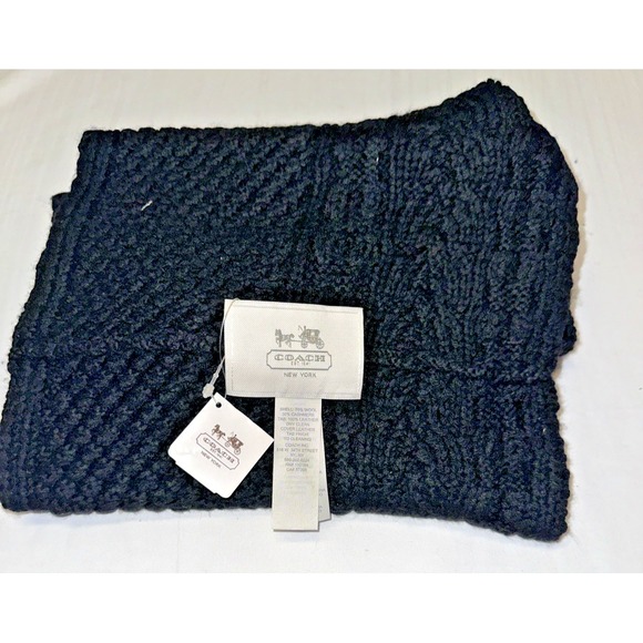 Coach Accessories - Coach 84061 Women's‎ Cowl Infinity Legacy Aran Cable Knit Scarf Wrap Black Fuzzy